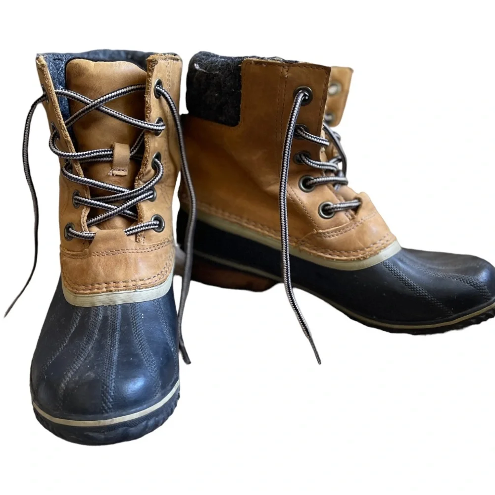 Womens Sorel Slimpack II Lace Elk/Black Leather Boots NL2348-286 Size 8.5‎